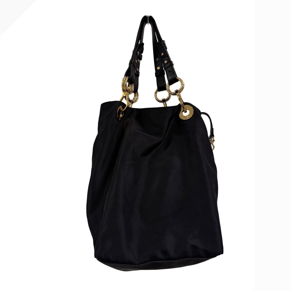 JPK Paris 75 Black Ballistic Nylon Hobo Bag Gold Hardware Floral Rose Lining